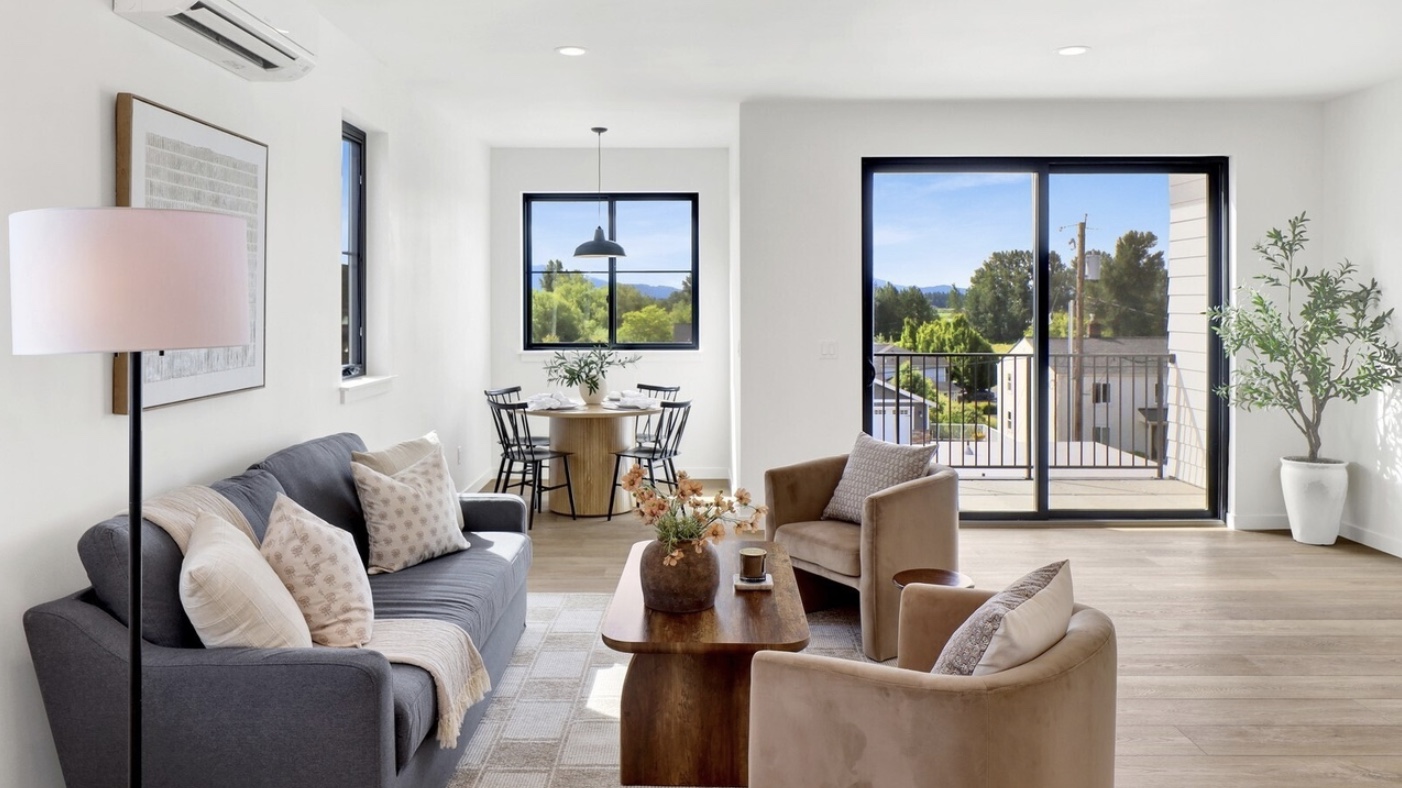 Larger residence living room and balcony
